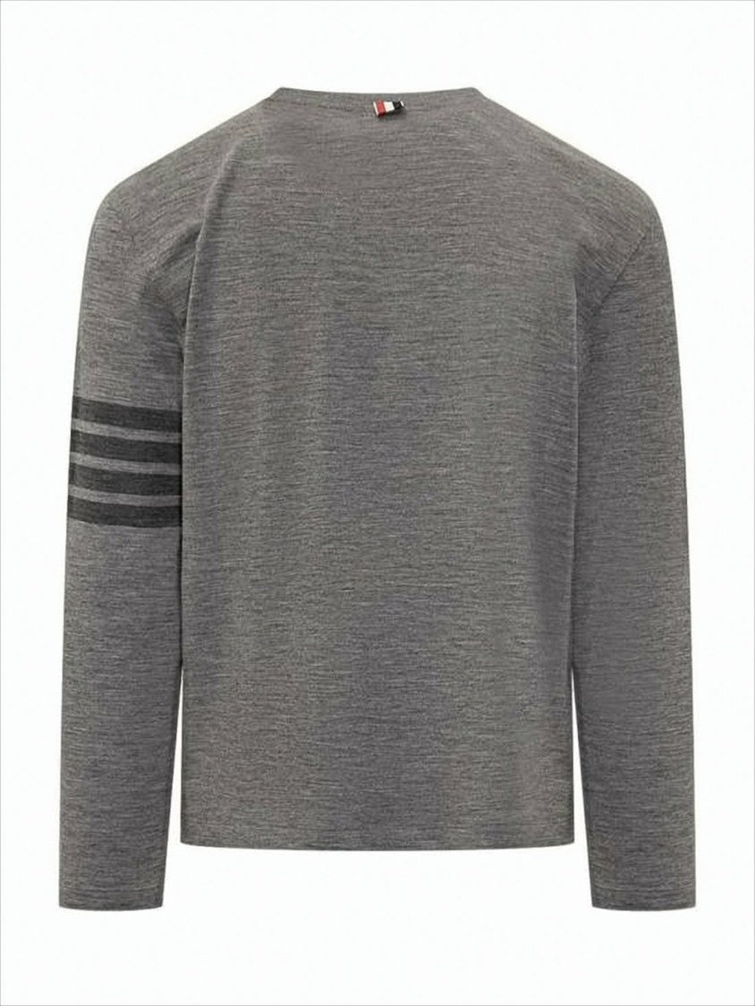 Thom Browne Heathered Grey Long-Sleeve Knit Top With Subtle Stripe