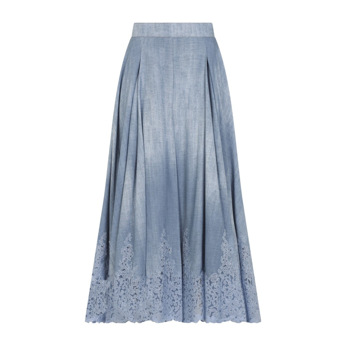Ermanno Scervino Flowing Pleated Midi Skirt With Floral Lace Hem