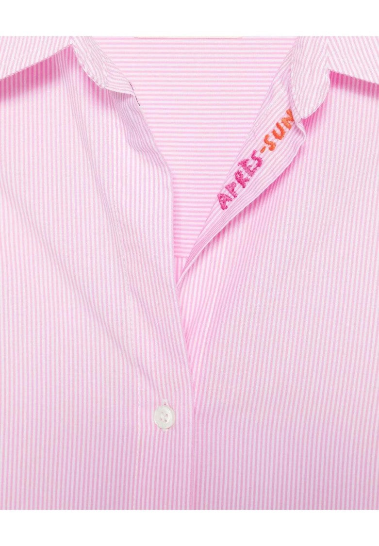 Mc2 Saint Barth Light Pink Button-Up Shirt With Vertical Stripe Pattern