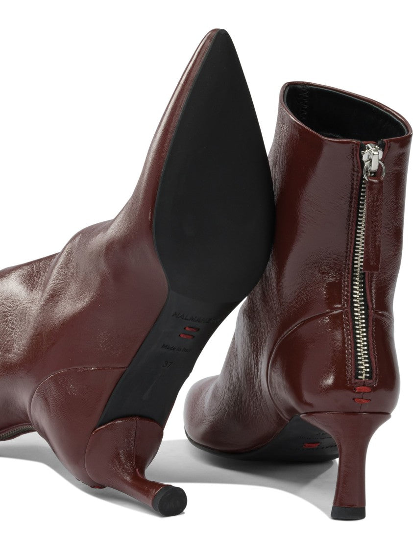 Halmanera Bordeaux Calf Leather Ankle Boots With Pointed Toe And Kitten Heel