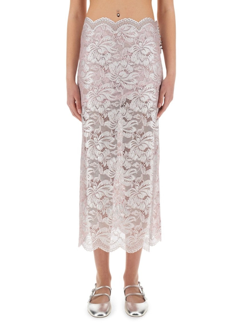 Rabanne Intricate Floral Lace Maxi Skirt With Scalloped Hem