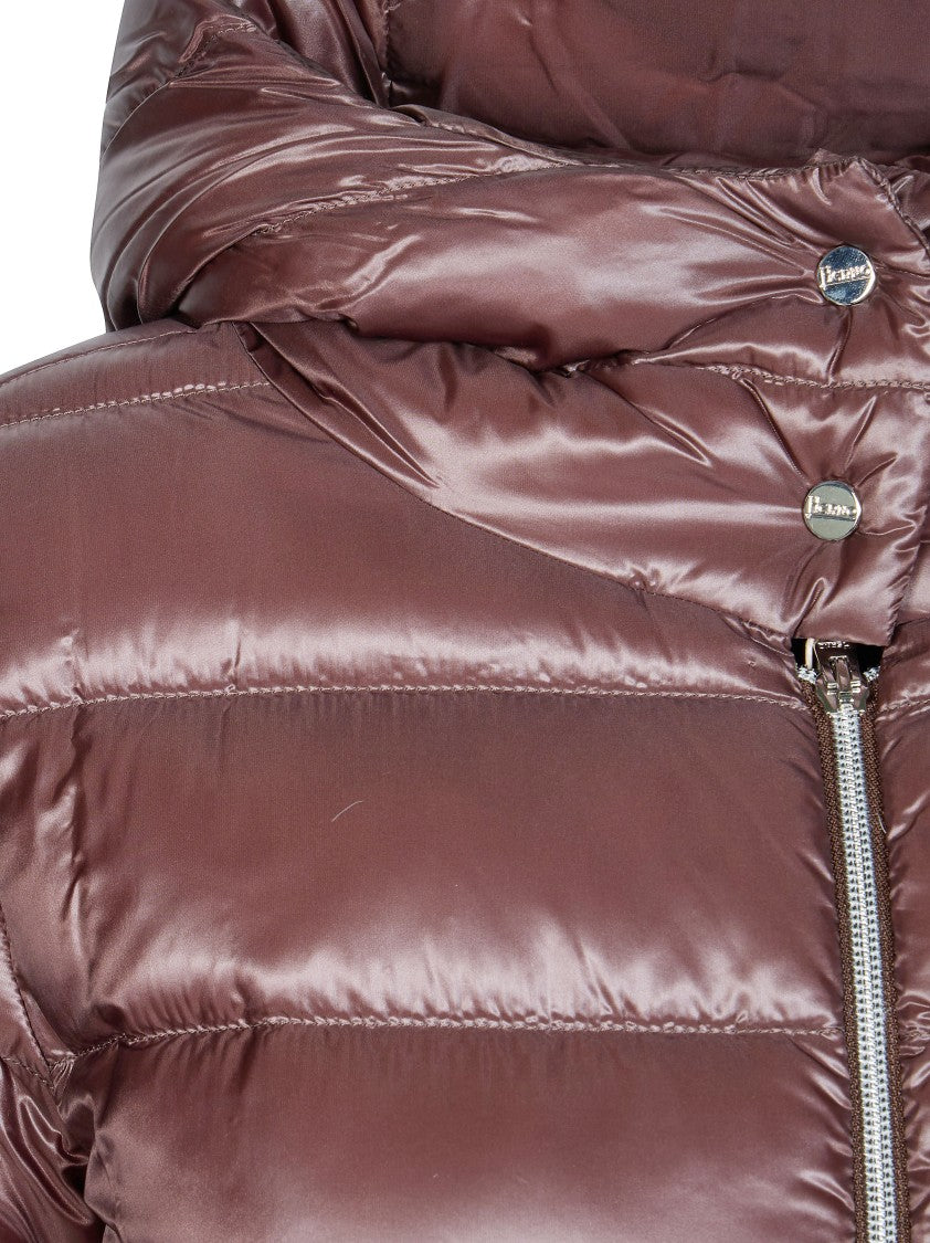 Herno Brown Cropped Glossy Quilted Down Jacket