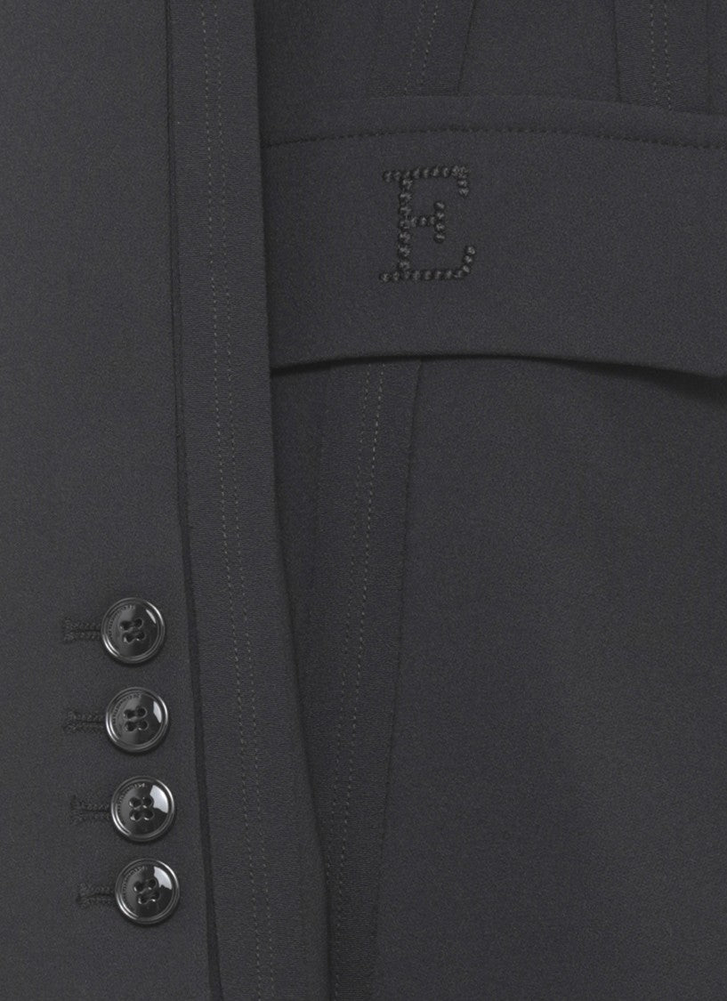 Elisabetta Franchi Black Embroidered Logo Flap Blazer