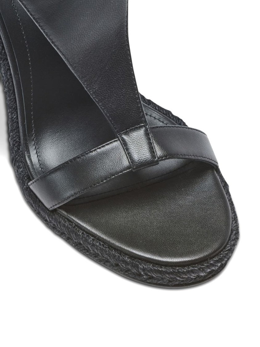 Balmain Black Textured Woven Wedge Sandals