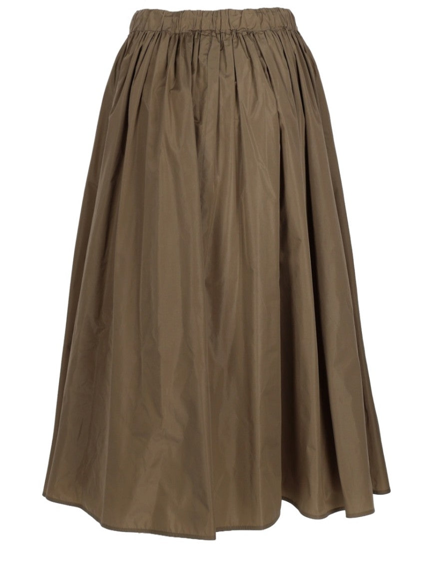 Max Mara Voluminous Brown Midi Skirt With Elastic Waistband And Subtle Sheen