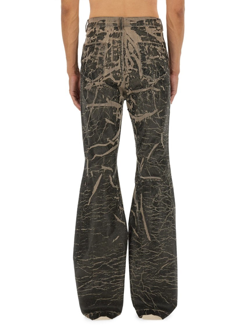 Drkshdw By Rick Owens Distressed Black Flared Denim Pants With Five-Pocket Design