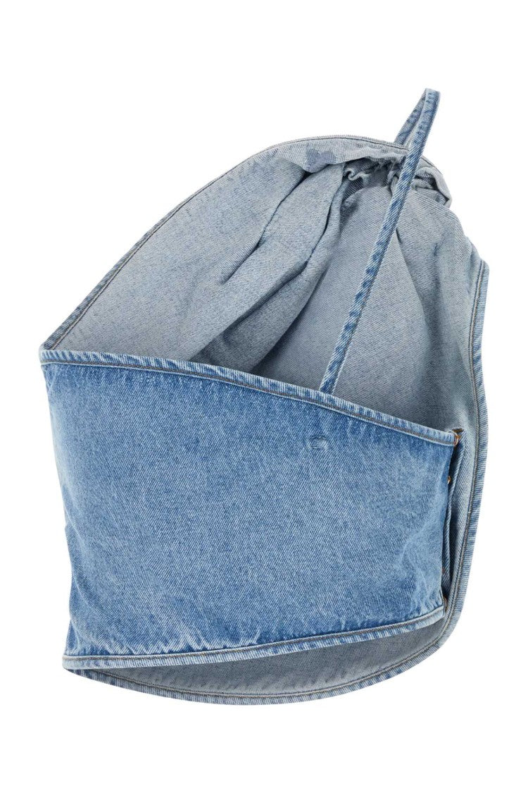 Magda Butrym One-Shoulder Blue Denim Top With Decorative Knot Detail