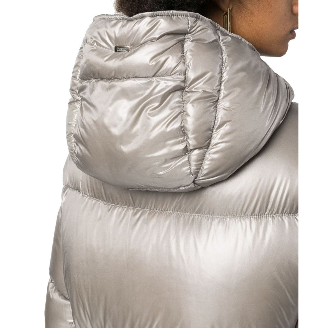 Herno Quilted Silver Down Jacket With Adjustable Hood