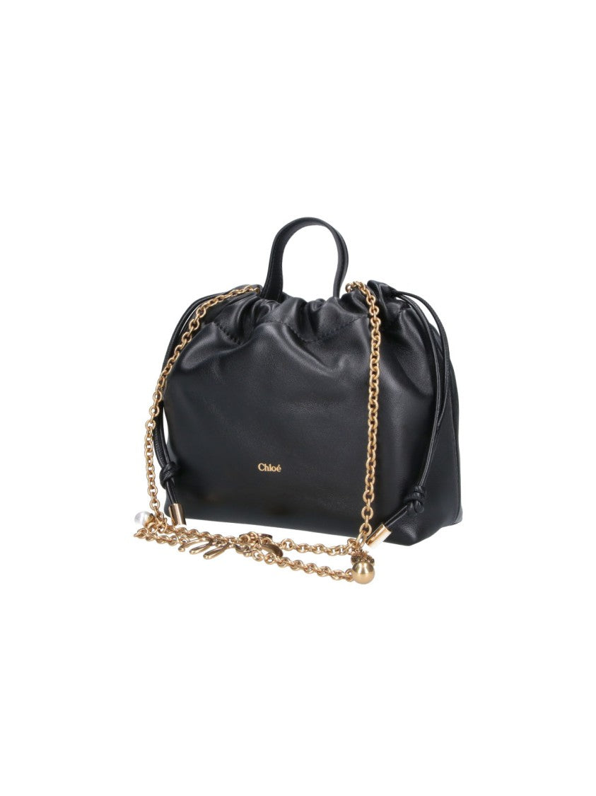 Chloé Icons Drawstring Chain Strap Black Nappa Leather Shoulder Bag