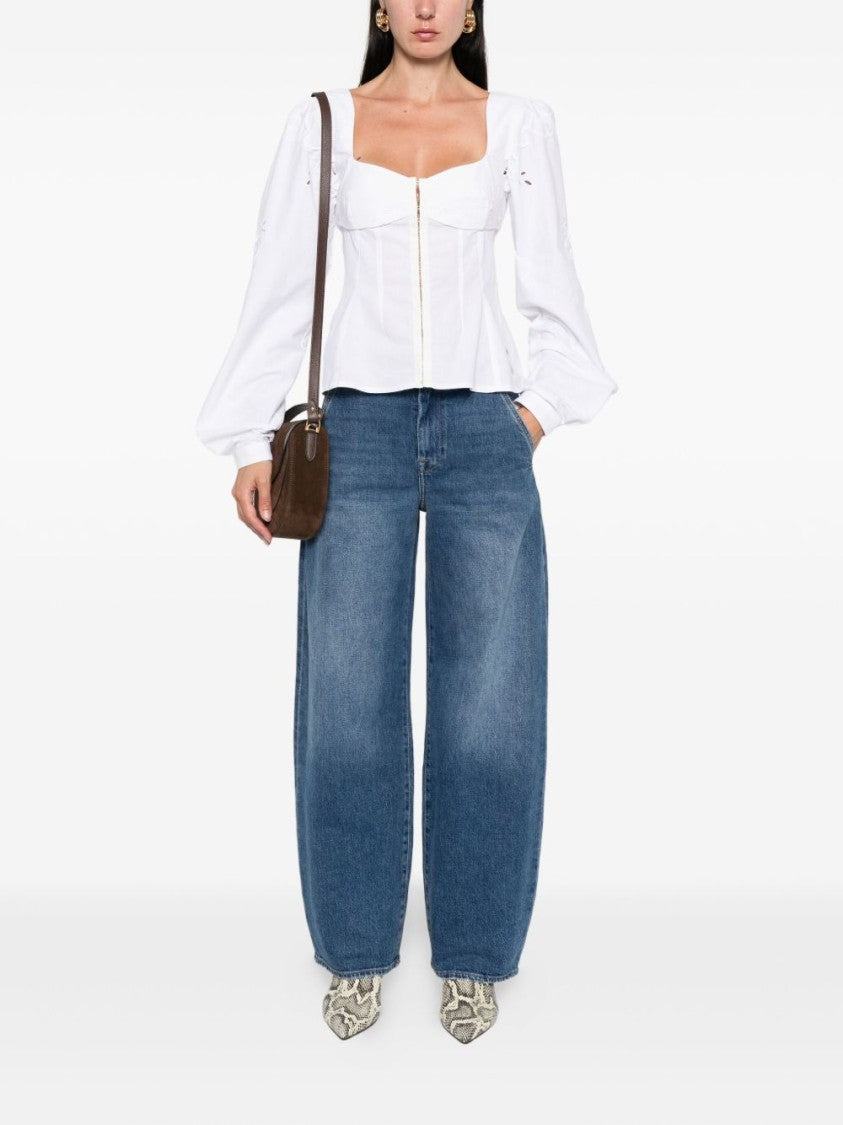 Seven Wide-Leg High-Waisted Denim Jeans With Frayed Hem