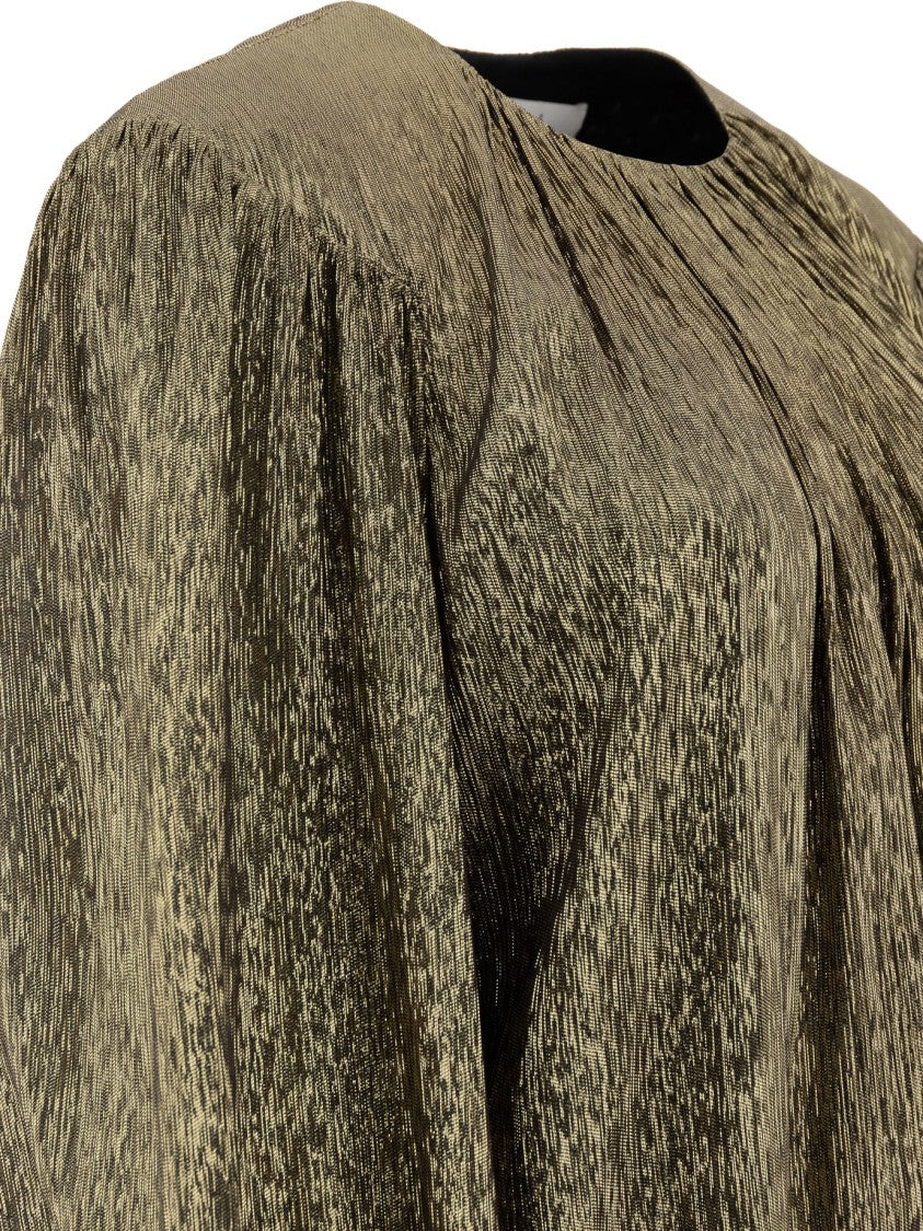 Chloé Voluminous Puff Sleeve Dress In Gold Silk Blend