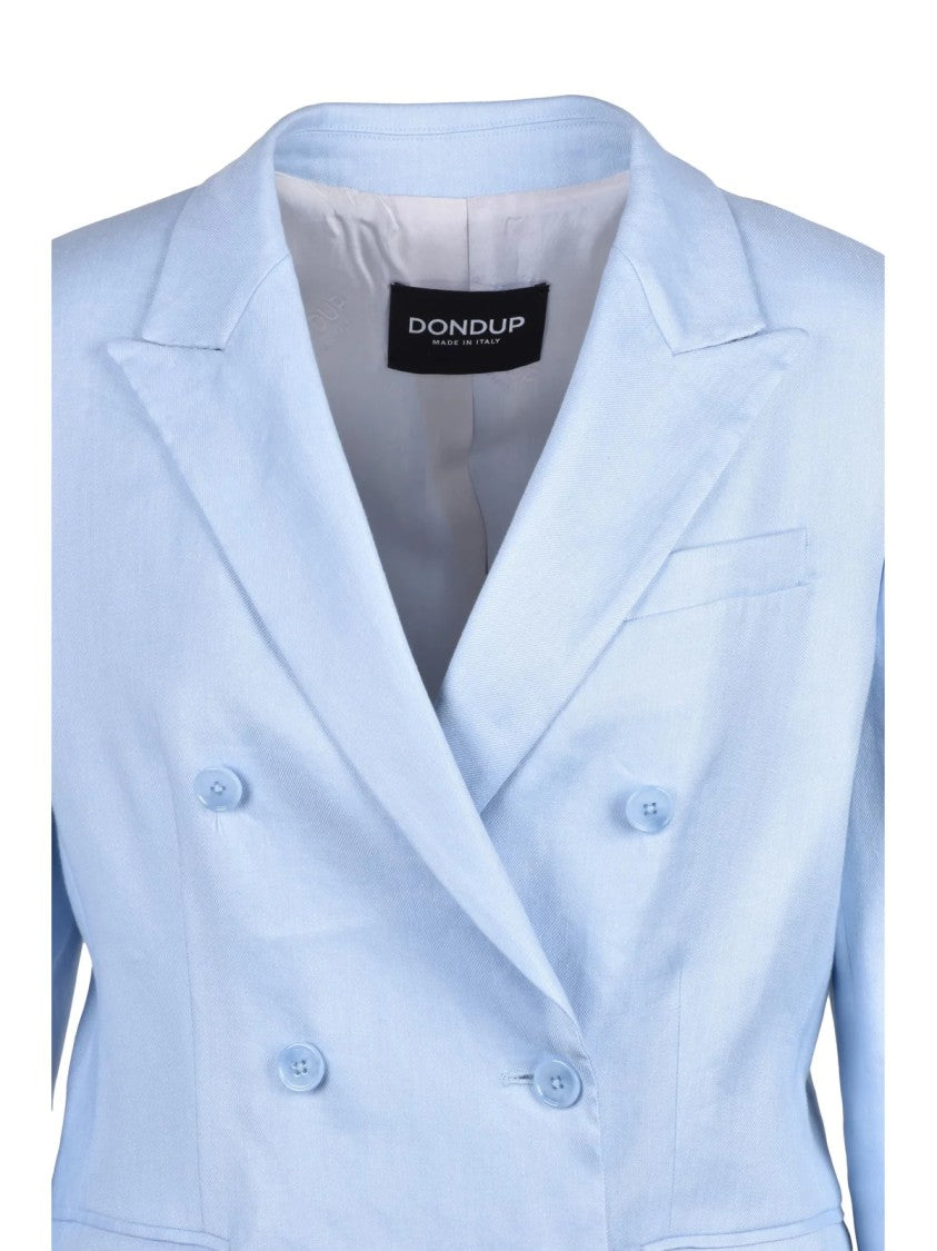 Dondup Light Blue Double-Breasted Linen Viscose Jacket
