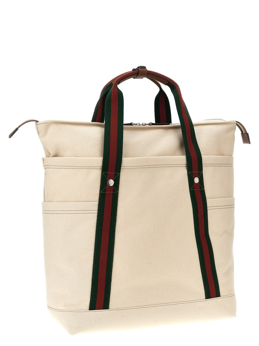 Gucci Large Cotton Tote Bag With Leather Accents