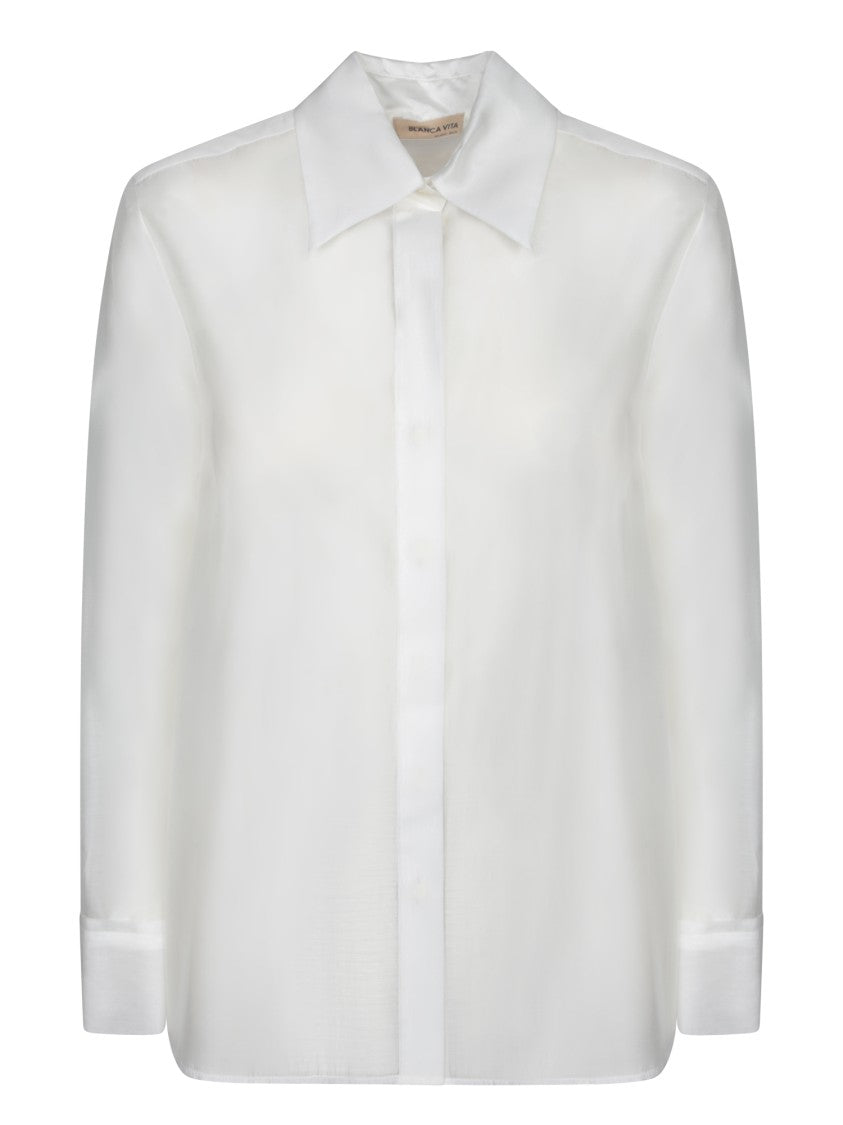 Blanca Vita Long Sleeve Cotton Muslin Shirt With Italian Collar