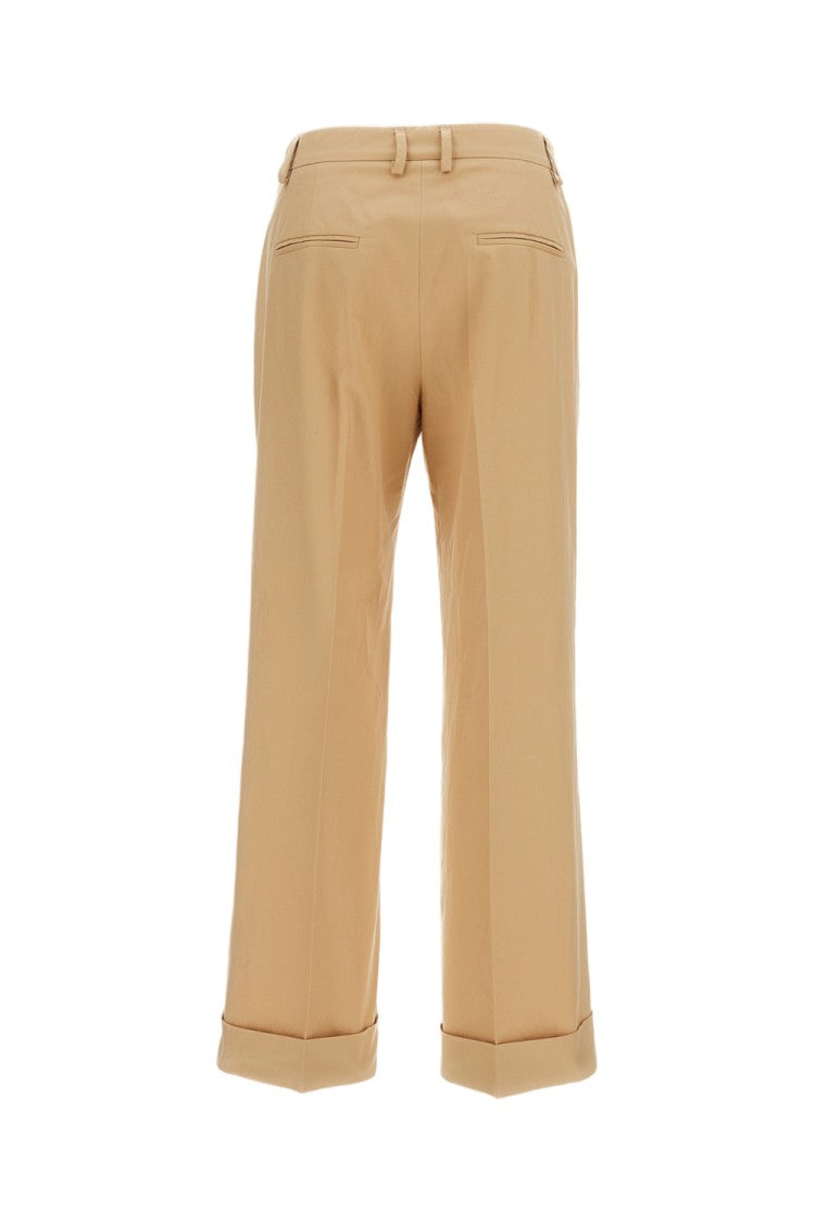 Alberto Biani Beige Wide-Leg Pressed Crease Pants
