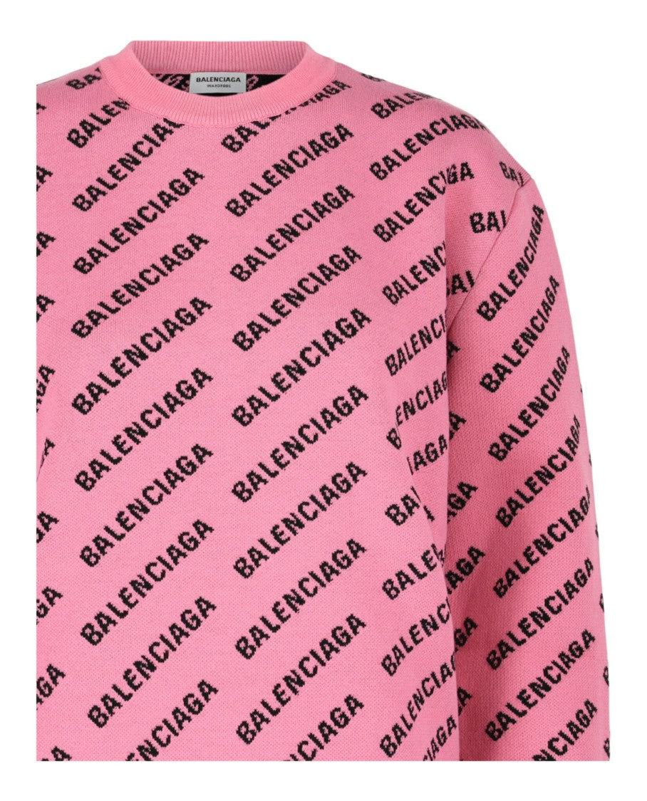 Balenciaga Allover Logo Cropped Sweater