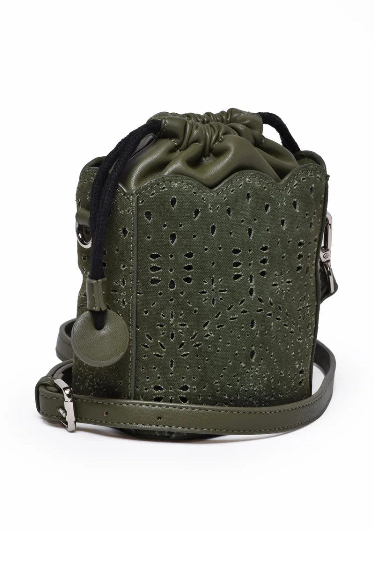 Ermanno Firenze Bucket Terra Canvas Crossbody - Military Green