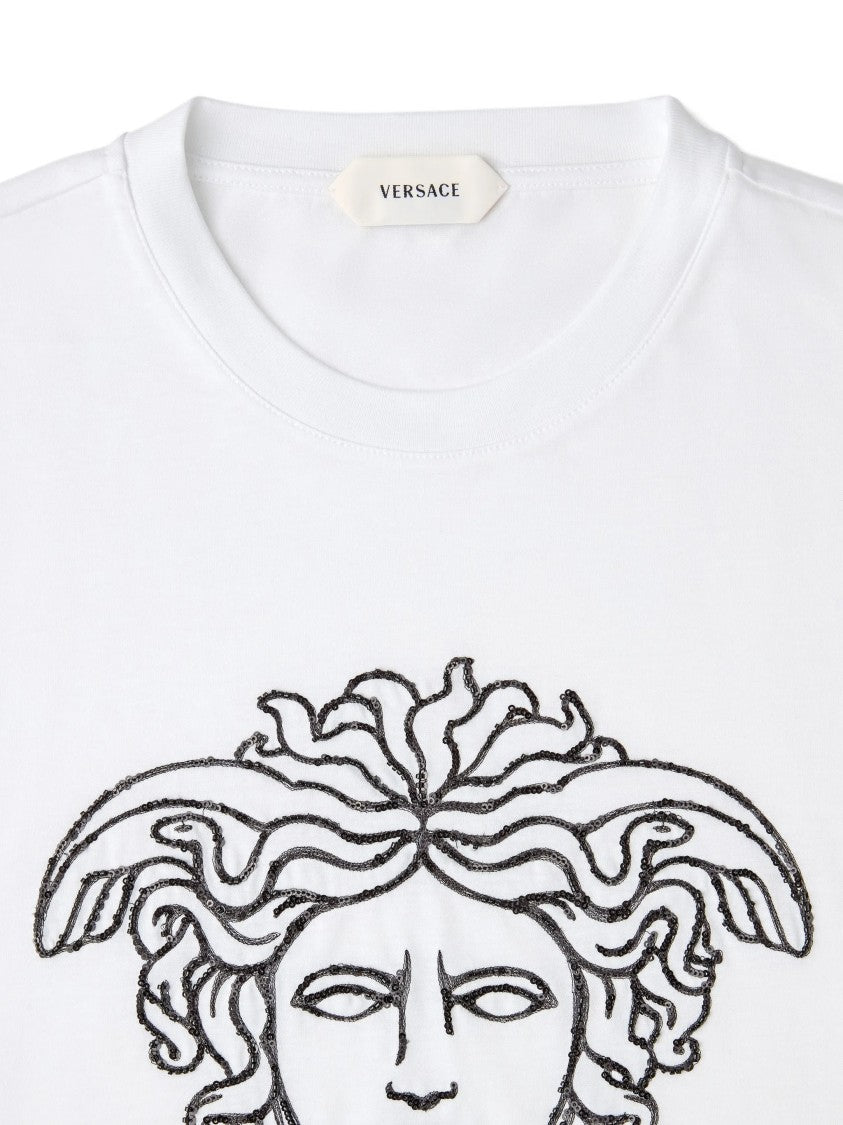 Versace Embroidered Medusa Head Cotton T-Shirt