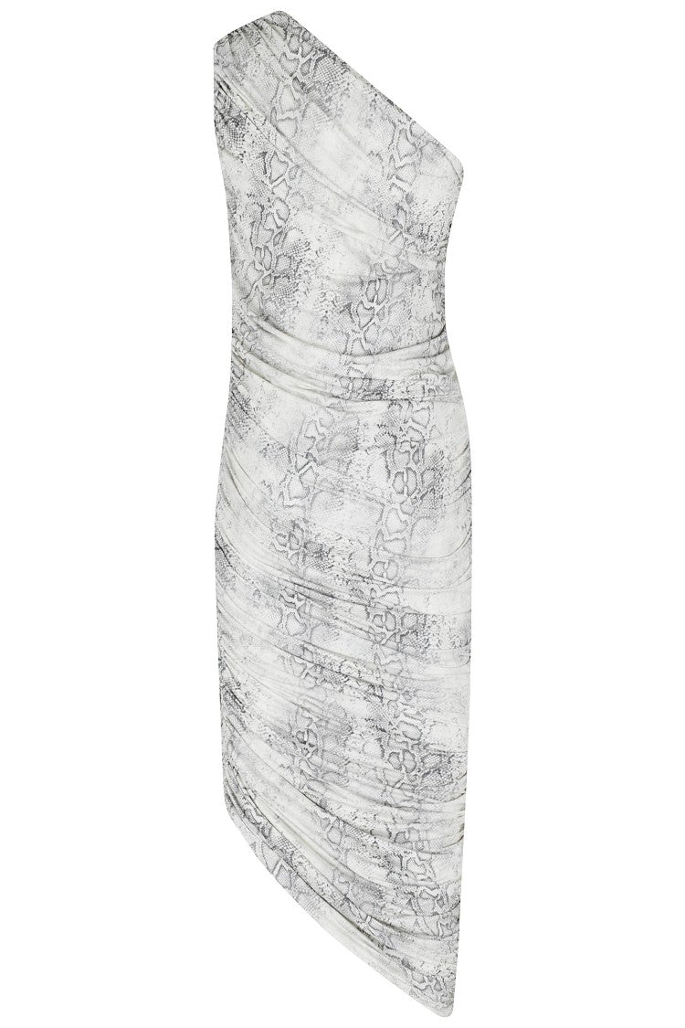 Federica Tosi Sand Python One-Shoulder Draped Polyamide Midi Dress
