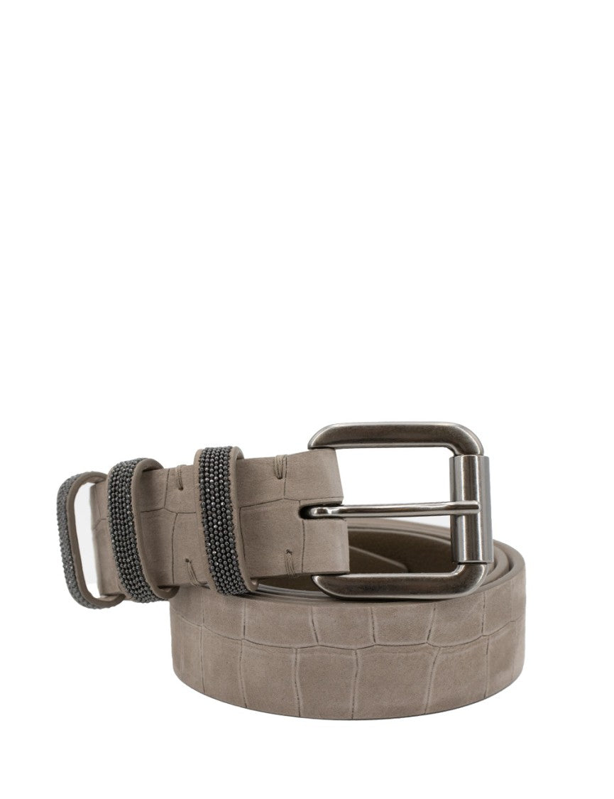 Brunello Cucinelli Textured Crocodile Pattern Leather Belt
