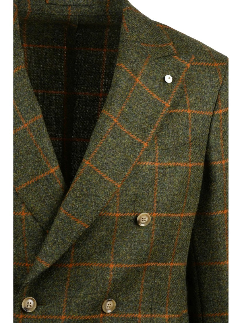 L.B.M. 1911 Double-Breasted Wool Blazer With Orange Windowpane Check Pattern