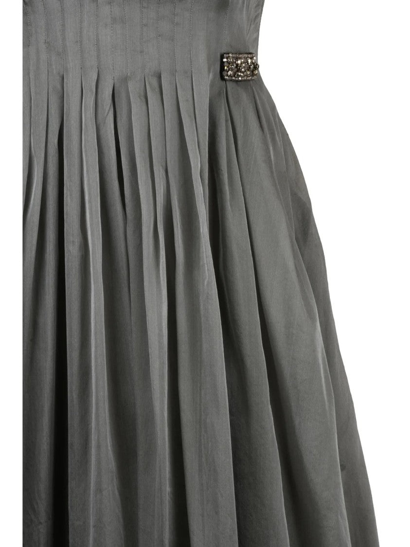 Max Mara Pleated Midi Dress With Flared Skirt And Decorative Embellishments