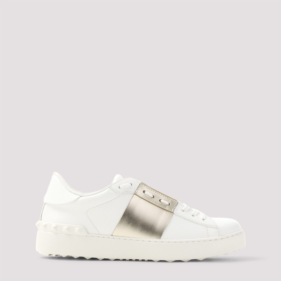 Valentino Garavani Pure White Calf Leather Sneakers With Platinum Detailing