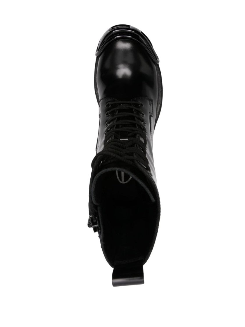 Diesel High Lace-Up Black Boots With Glossy Finish And Chunky Sole