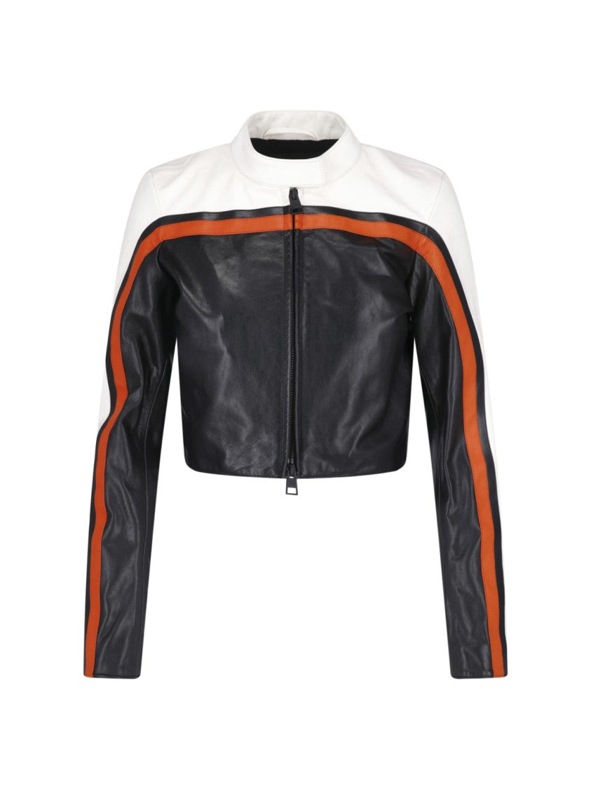 Balenciaga Cropped Biker Jacket In Multicolor Panel Design
