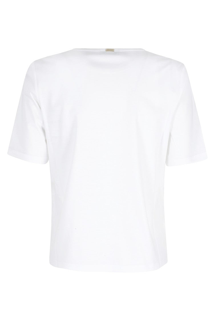 Herno White Ribbed Gold-Buttons Side-Slit Cotton T-Shirt