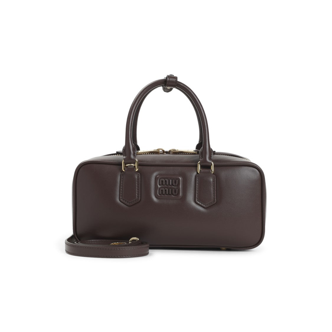 Miu Miu Structured Calf Leather Shoulder Bag With Gold-Tone Hardware