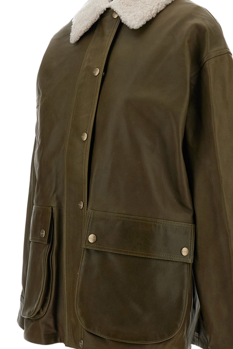 Halfboy Green Vintage Leather Shearling Collar Parka