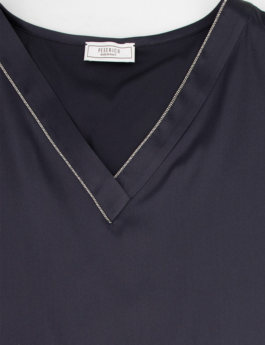 Peserico Silk Top With Jewel-Decorated V-Neckline