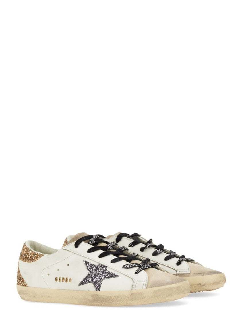 Golden Goose Superstar Distressed Glitter Accent Leather Sneakers