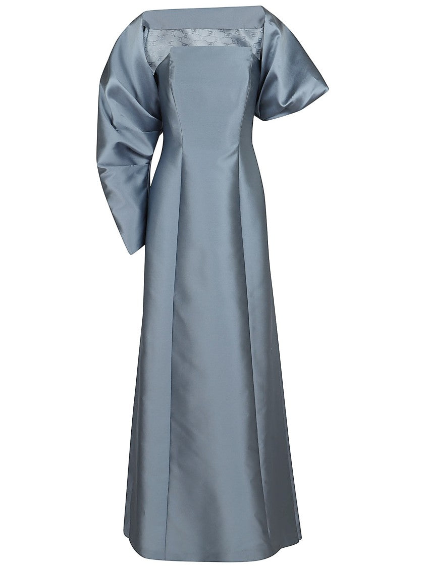 Alberta Ferretti Long Mikado Dress With Fitted Bustier