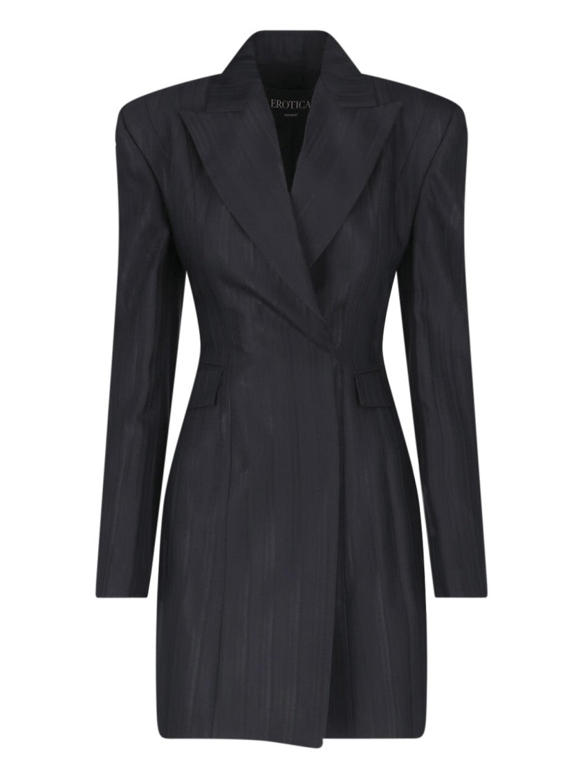 Dondup Black Virgin Wool-Blend Robe-Manteau Mini Dress