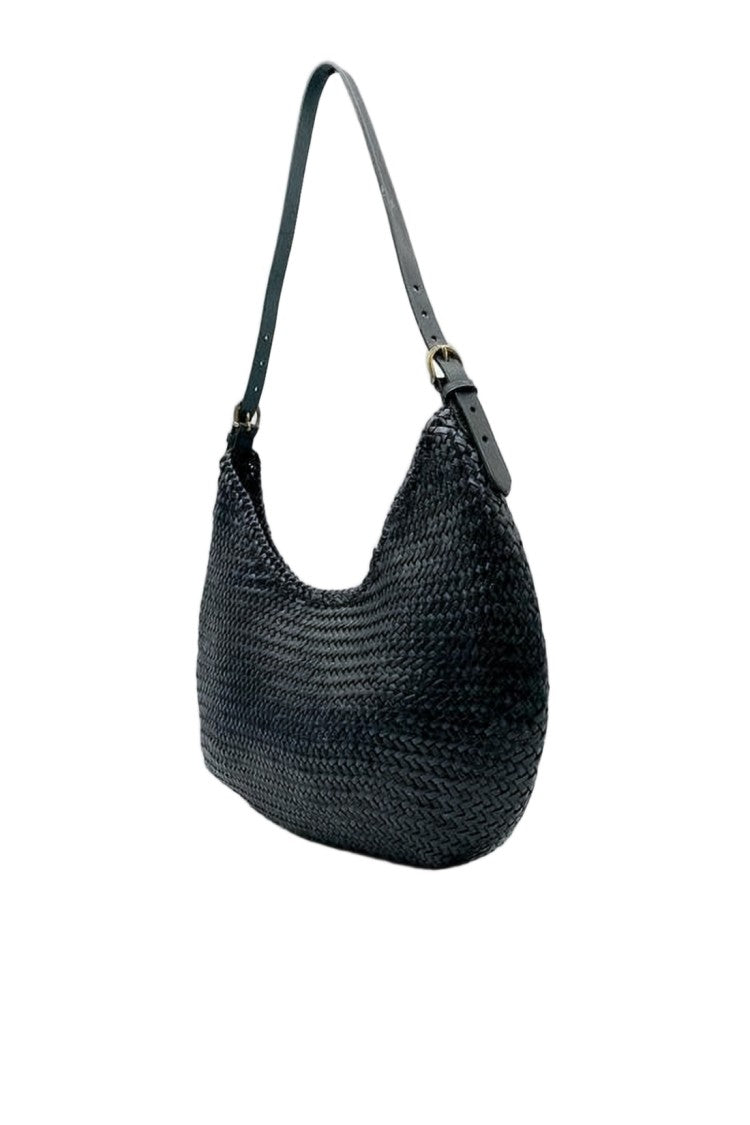 Dragon Diffusion Crescent-Shaped Black Buffalo Leather Shoulder Bag