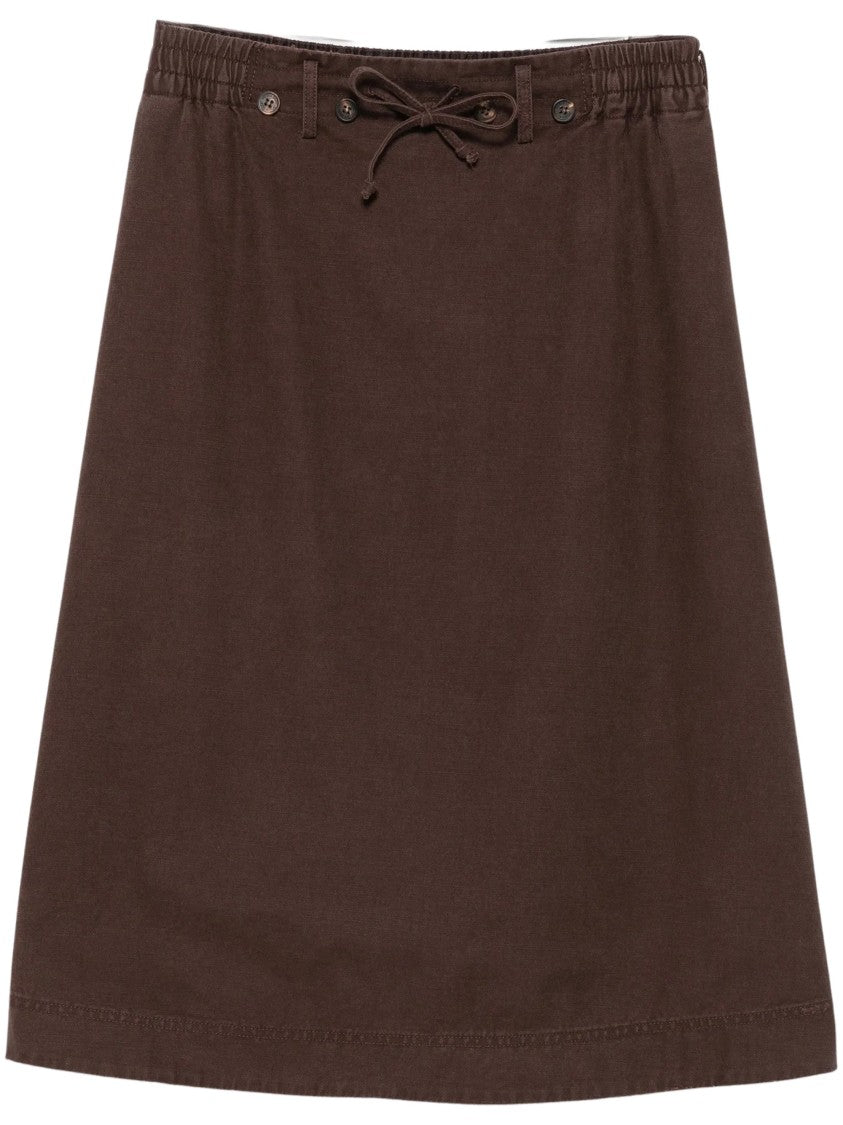 Golden Goose Brown Drawstring Button A-Line Midi Skirt