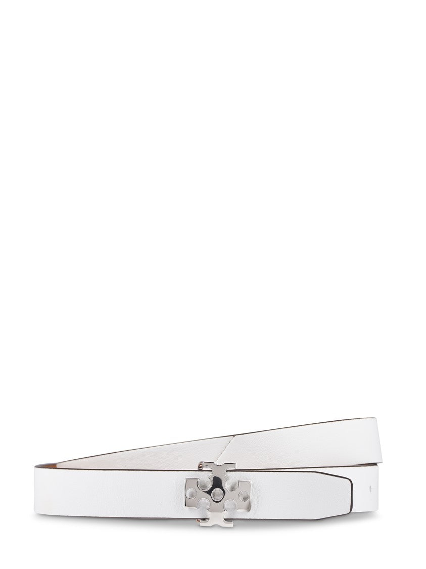 Tory Burch Minimalist White Belt With Unique Buckle Detail