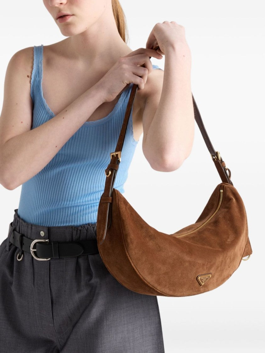 Prada Demi-Lune Large Suede Shoulder Bag