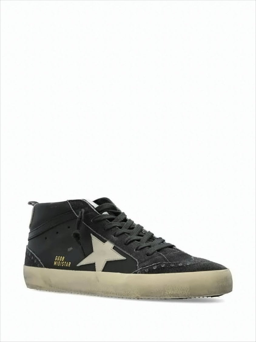 Golden Goose Distressed Mid-Top Sneakers With Calf Leather Finish