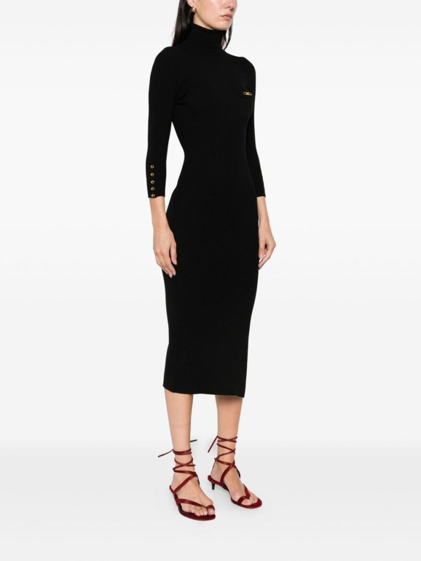 Elisabetta Franchi Form-Fitting Black Midi Dress With Turtleneck