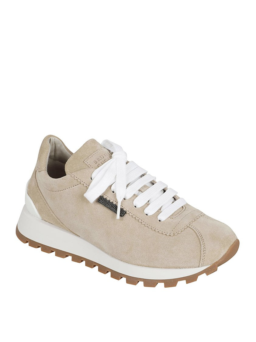 Brunello Cucinelli Dove Grey Suede Sneakers With Textured Platform