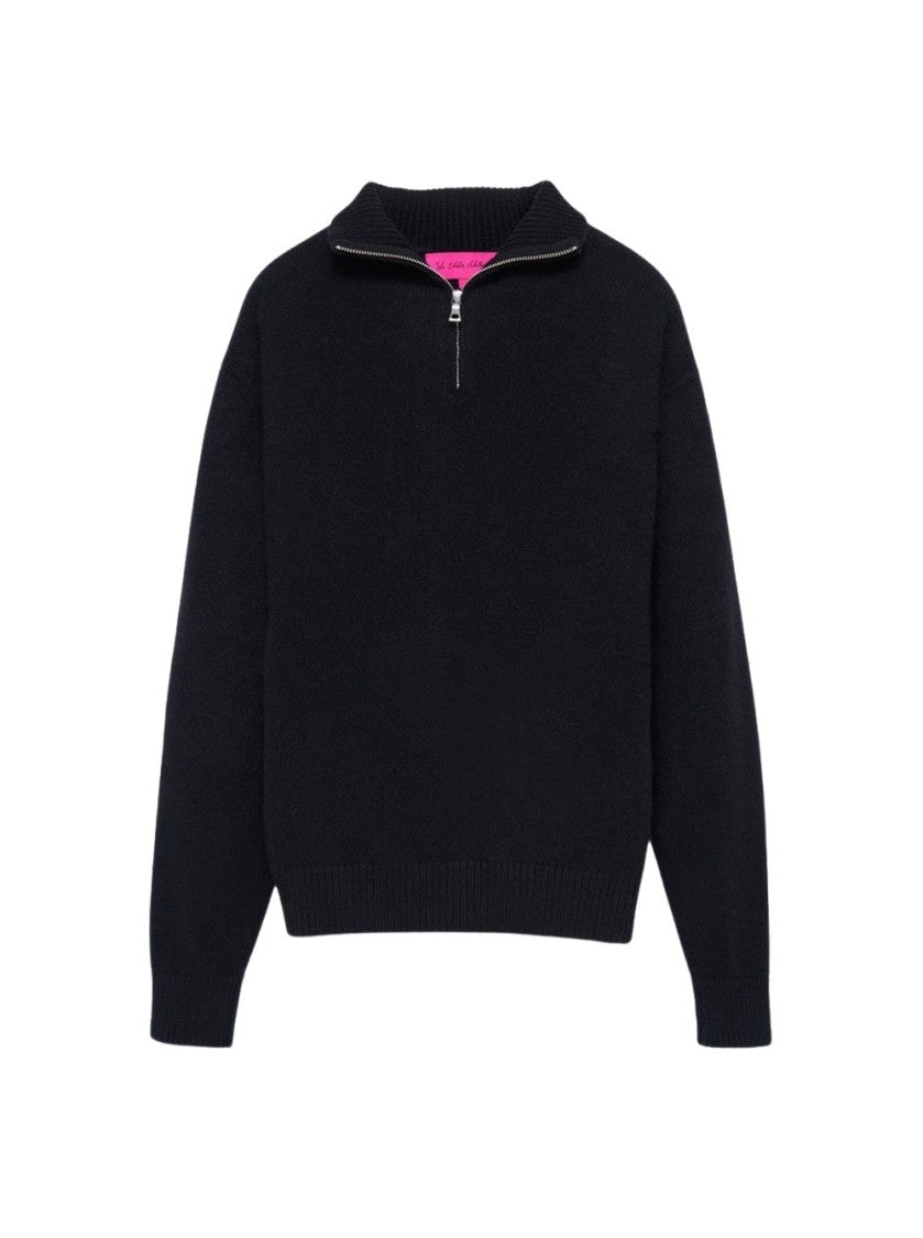The Elder Statesman Relaxed Half Zip Sweater Black