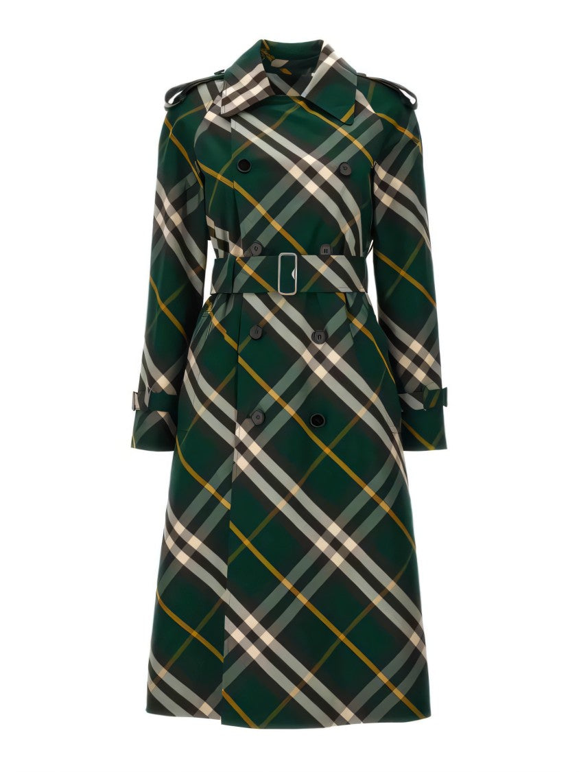 Burberry Plaid Trench Coat With Belted Waist