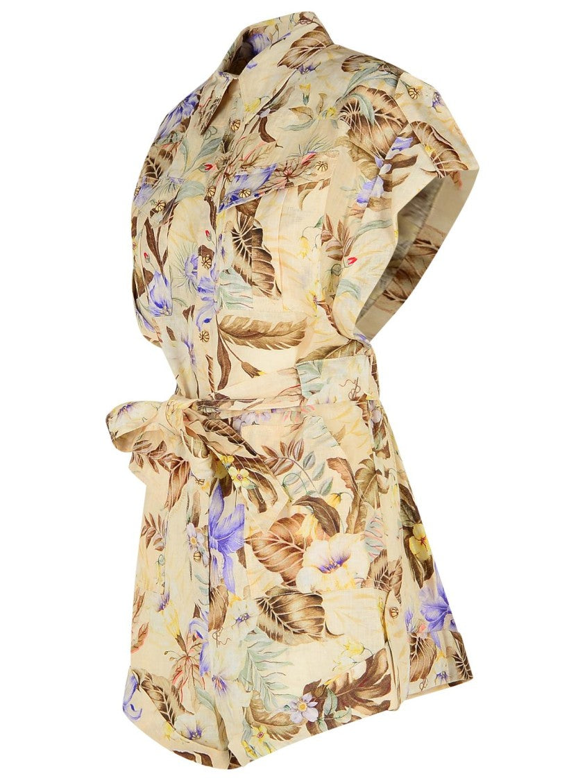 Zimmermann Coco' One-Piece Jumpsuit In Beige Linen