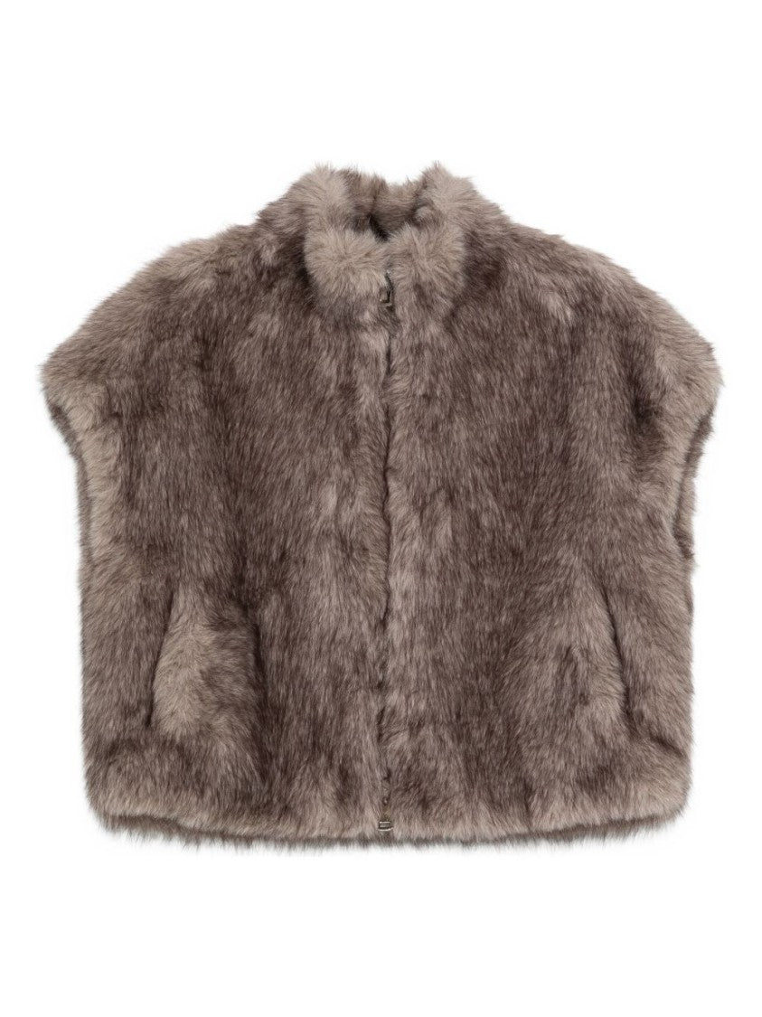 Betta Corradi Short Faux Fur Coat With High Collar