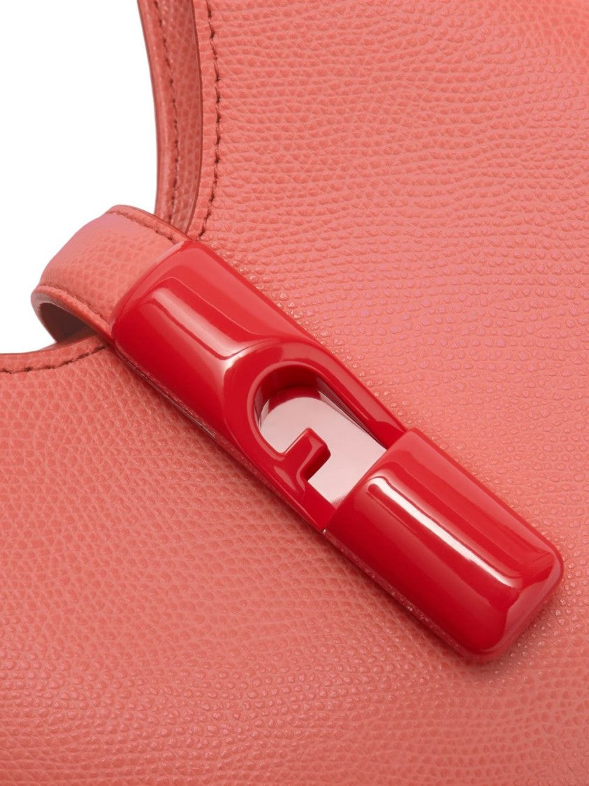 Furla Pebbled Pink Handbag With Glossy Clasp