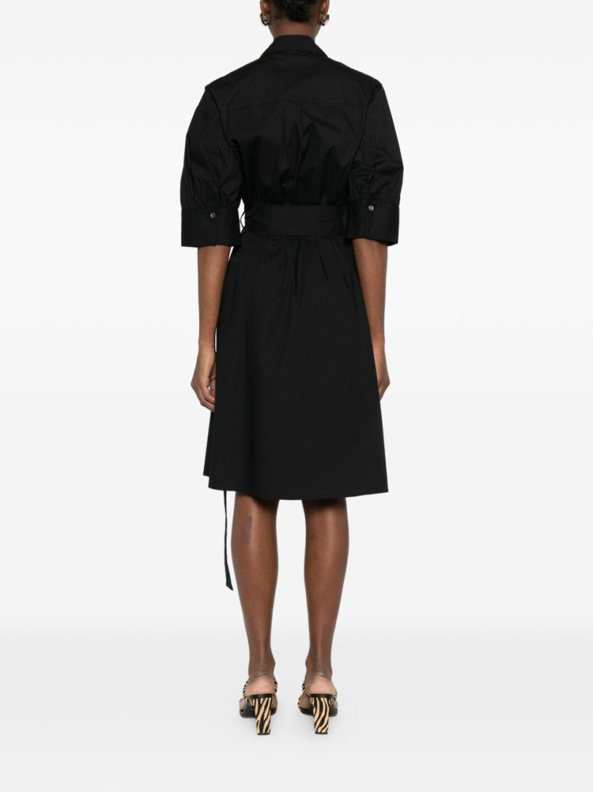 Pinko Puffed Sleeve Black Dress With Waist Tie