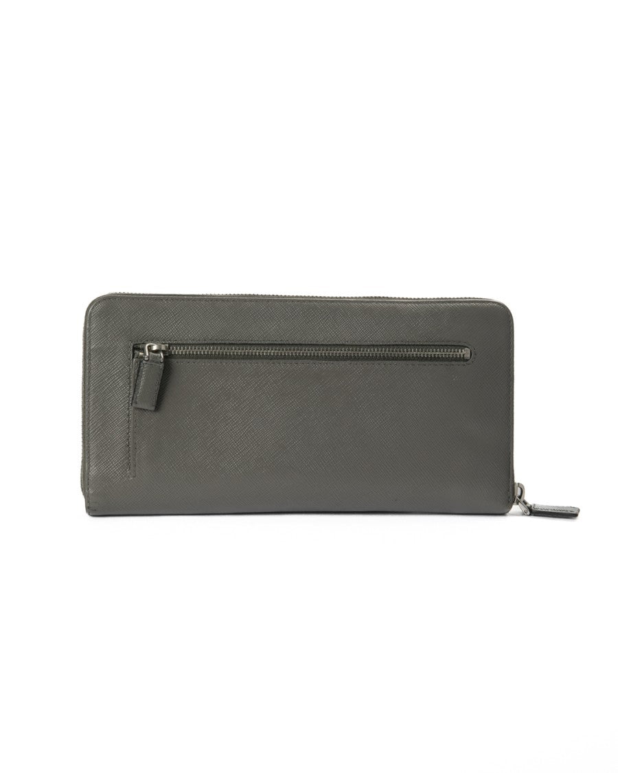 Prada Grey Saffiano Leather Organizer Zip Wallet